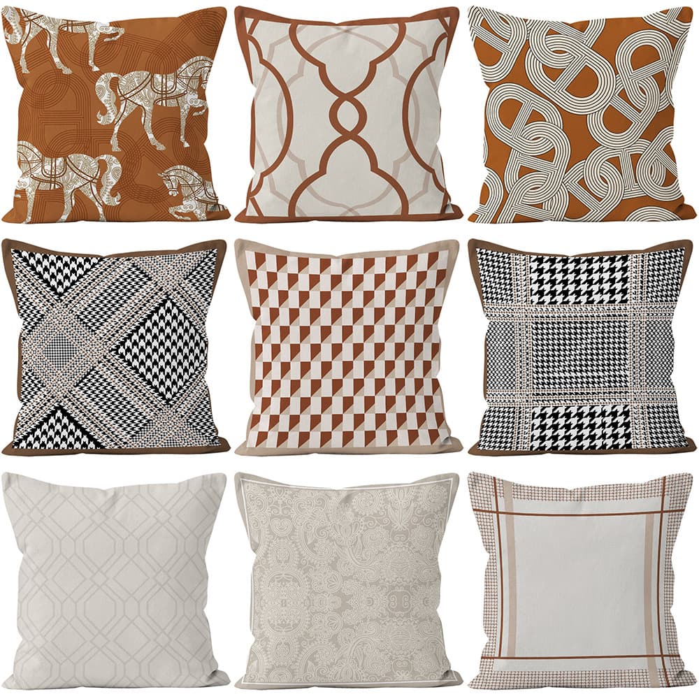French Light Luxury Geometric Pillow Cover Premium Vintage Throw Pillow Cover High-End Aesthetic Window Seat Cushion Cover Short Plush