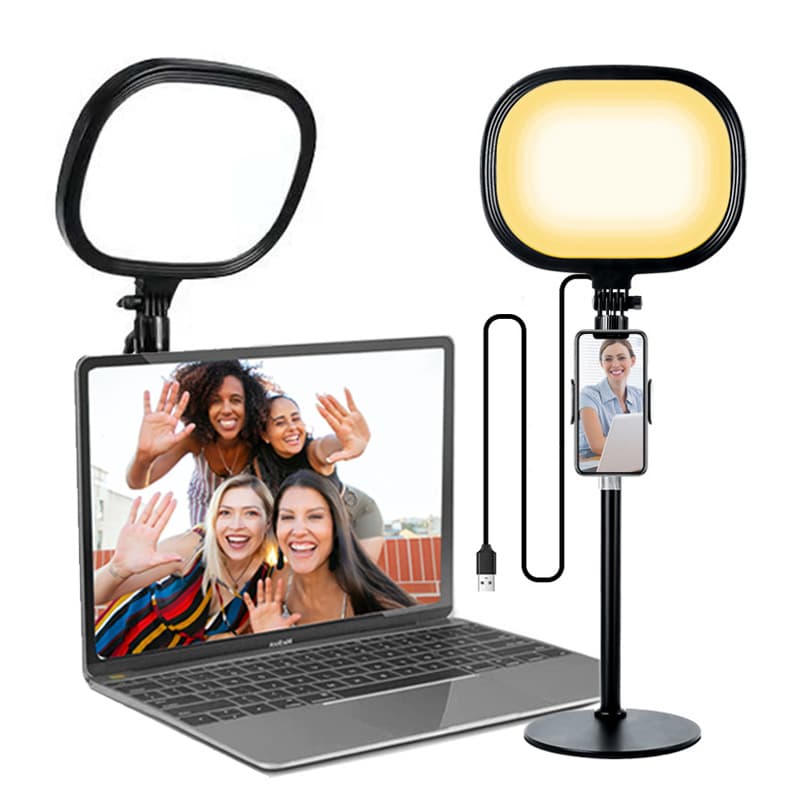 8-inch Desktop Telescopic Oval Flat Panel Fill Light, Five-Color Temperature Full Screen Video Conference Beauty Makeup Live Light