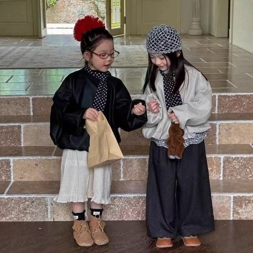 Girls' Leather Jacket Simple Lightweight Coat Top 26 Autumn Winter New Fashion Export Kids Clothing Wholesale Trendy
