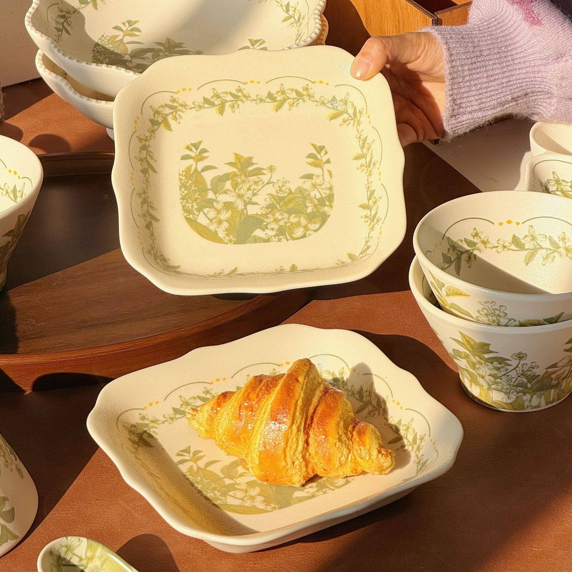 Spring Wild Jasmine Series High-Temperature In-Glaze Premium Bowl and Plate Tableware Household Personal Ceramic Dinner Plate