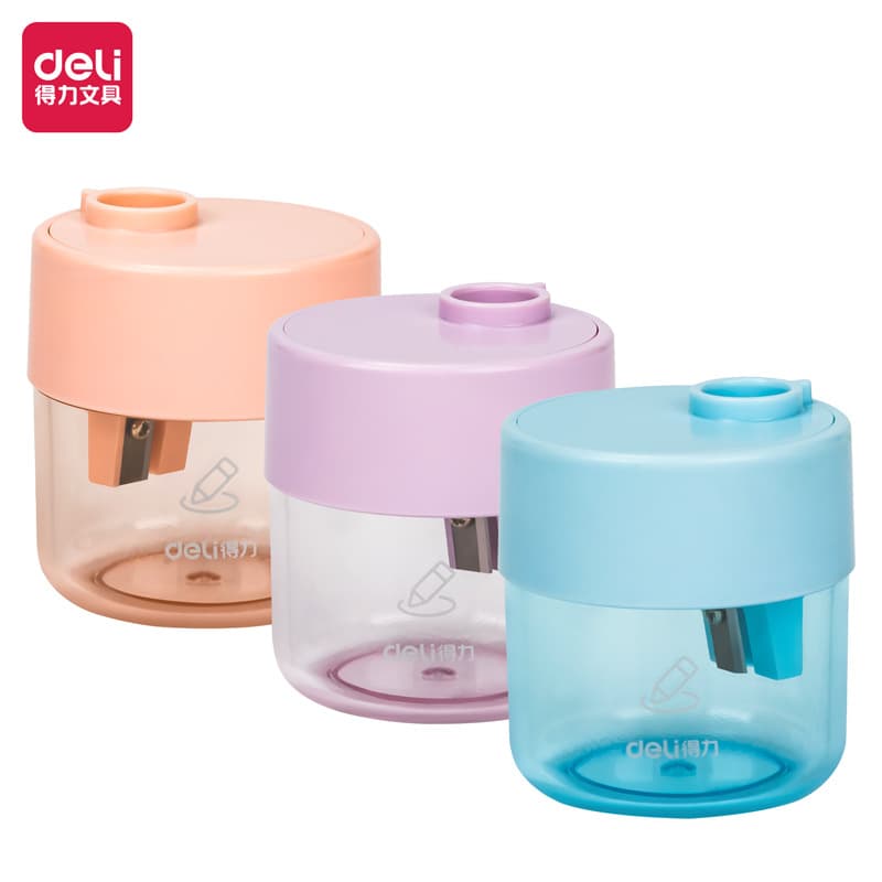 Deli VB151 Kids Pencil Sharpener School Learning Stationery Hole Pencil Sharpener Geometric Shape Rotary Pencil Sharpener for Primary School Students
