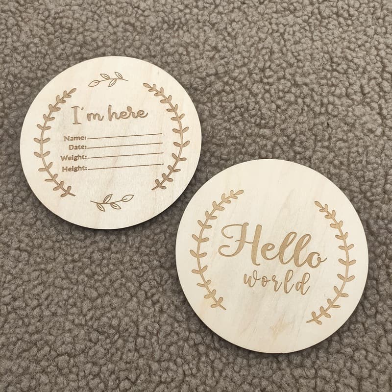 Amazon Hot Sale Hello World Baby Photo Prop Wooden Milestone Cards Wooden Growth Milestone Discs
