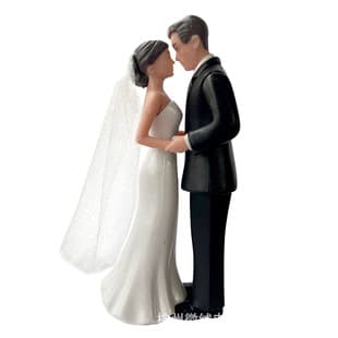 Bride and Groom Wedding Cake Topper with Tulle Veil, Bride Engagement Wedding Party Bridal Shower Decoration