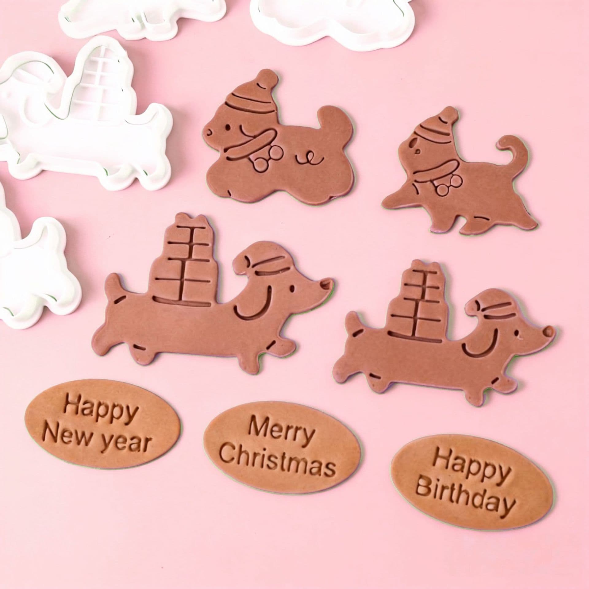 Dachshund and Kitten Oval Cookie Mold Usagi Cookie Cutter 3D Press DIY Fondant Cookie Mold