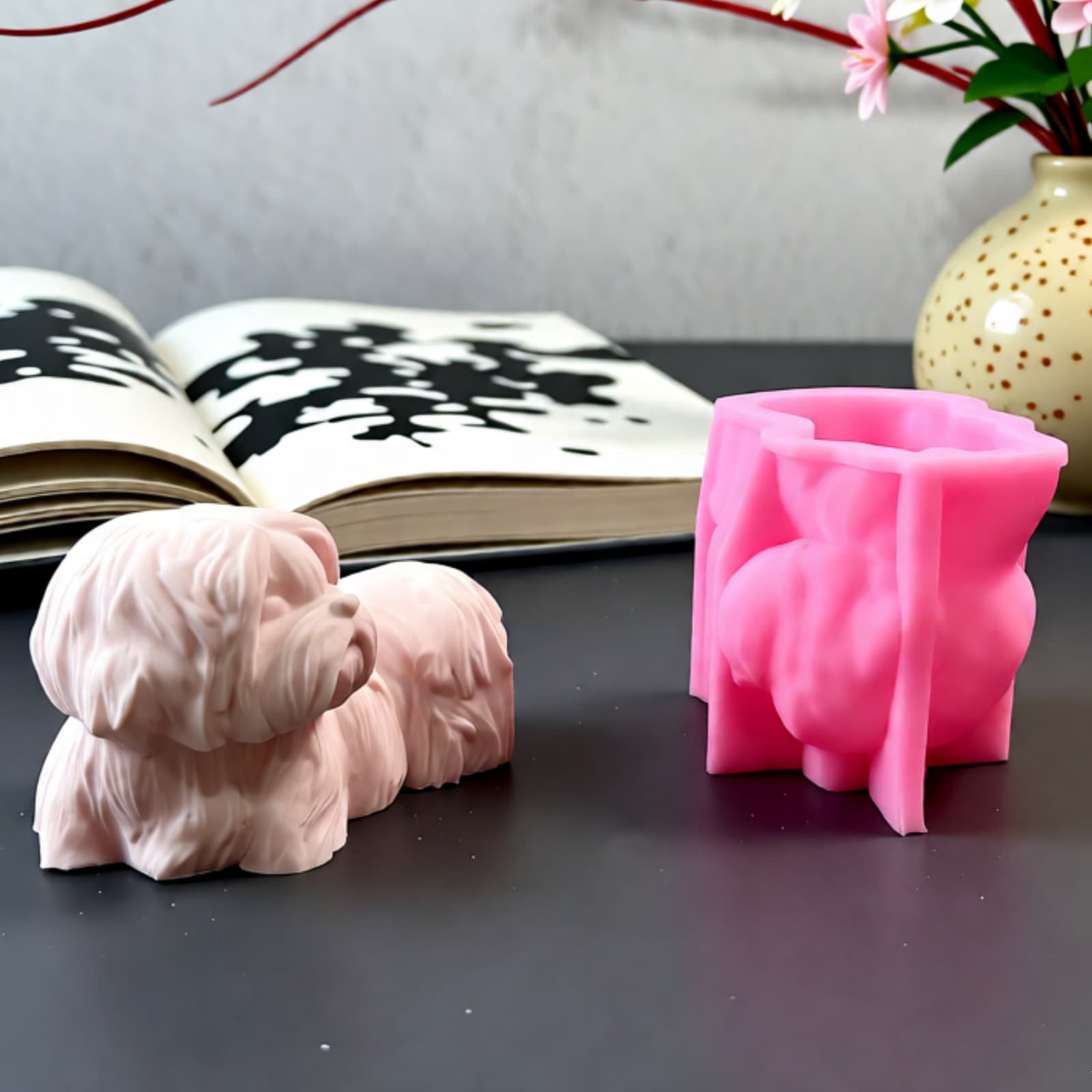 Shih Tzu dog ornaments mold ornaments candle plaster DIY plaster ornaments candlestick silicone mold W1014