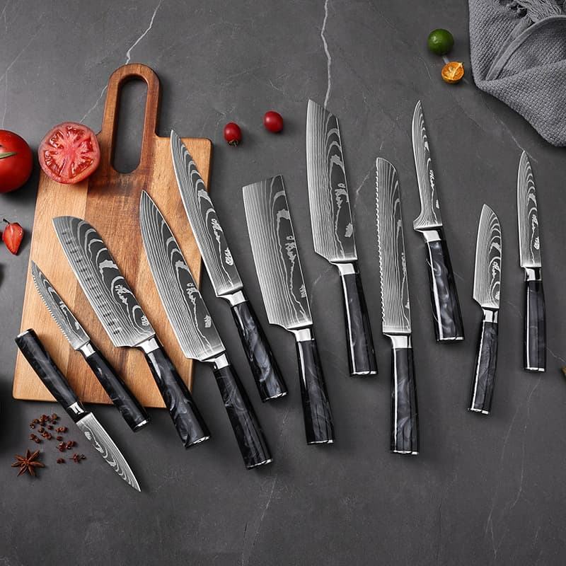 Cross-border Damascus pattern knife set kitchen stainless steel sharp resin handle chef knife Santoku knife chef knife