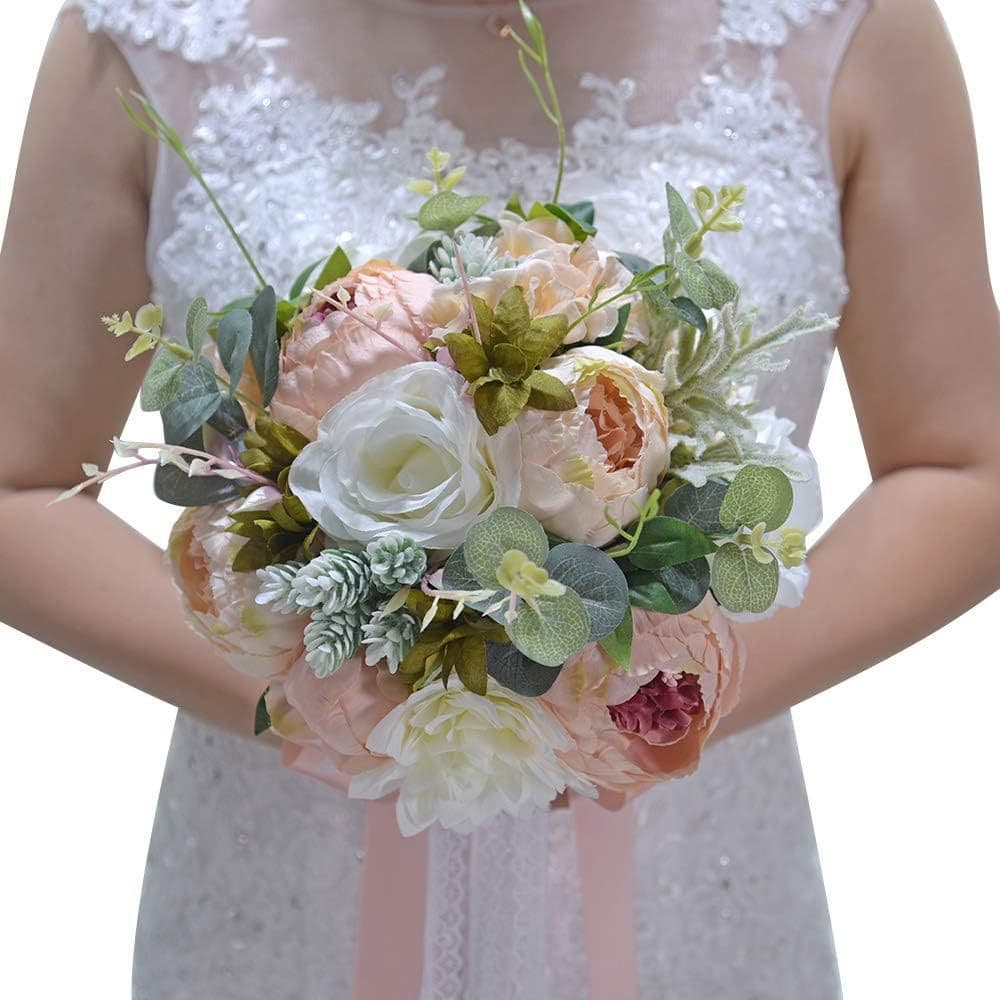White champagne-colored artificial flowers for brides and bridesmaids, wedding bouquets, and hand bouquets. A top seller on Amazon's cross-border e-commerce platform.