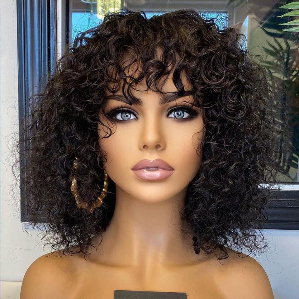 Water Wave Short Curly Human Hair Wig Natural Looking Full Head Cover Wig for All Face Types And Skin Colors Can Be Dyed Or Permed