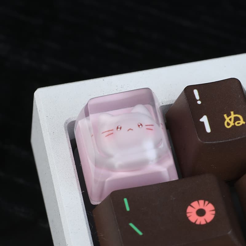Individual resin translucent cute cat keycap for cross-stem mechanical keyboards, single height