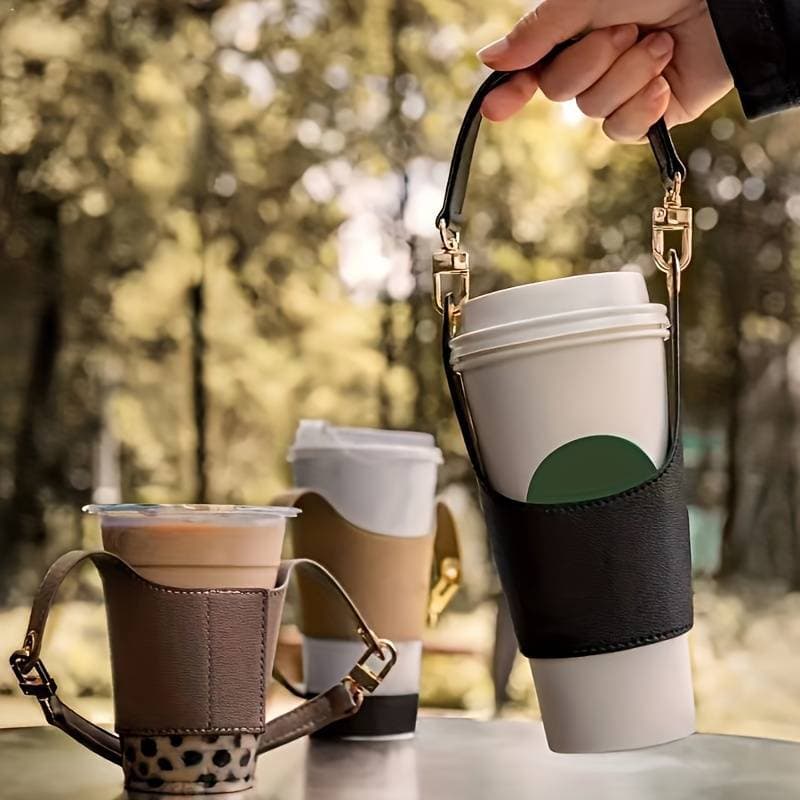Winter Coffee Hot Drink Adjustable Velcro Cup Sleeve Taiwan Handheld Leather Cup Sleeve Winter Lamb Fleece Cup Holder