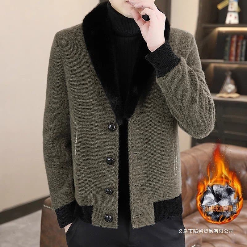 New Style Men's Fur Collar Jacket Fleece-Lined Thick Short Jacket Trendy Wool Coat Casual Handsome Autumn/Winter Woolen