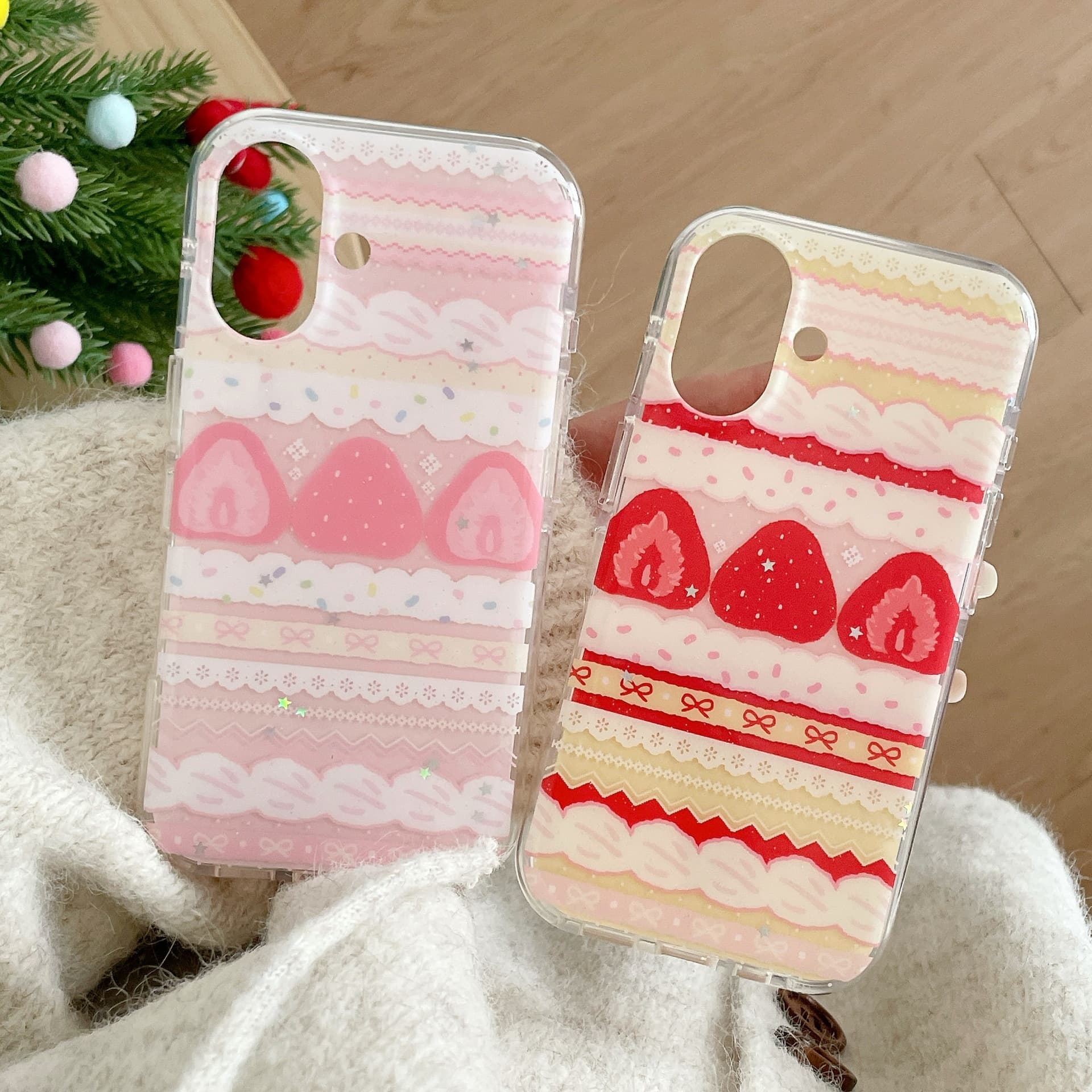 Double-Layer Cream Strawberry Apple 17Pro Mobile Phone Case Suitable for Color Matching iPhone16 Protective Case 15ProMax/17