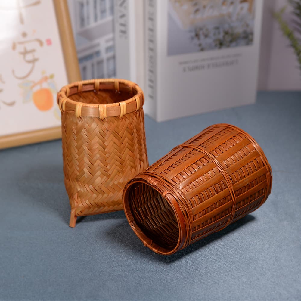 Woven Pen Holder Stationery Makeup Pen Holder Tea Ceremony Accessories Desktop Tea Ceremony Storage Six-Piece Set Rattan Pen Holder Handmade