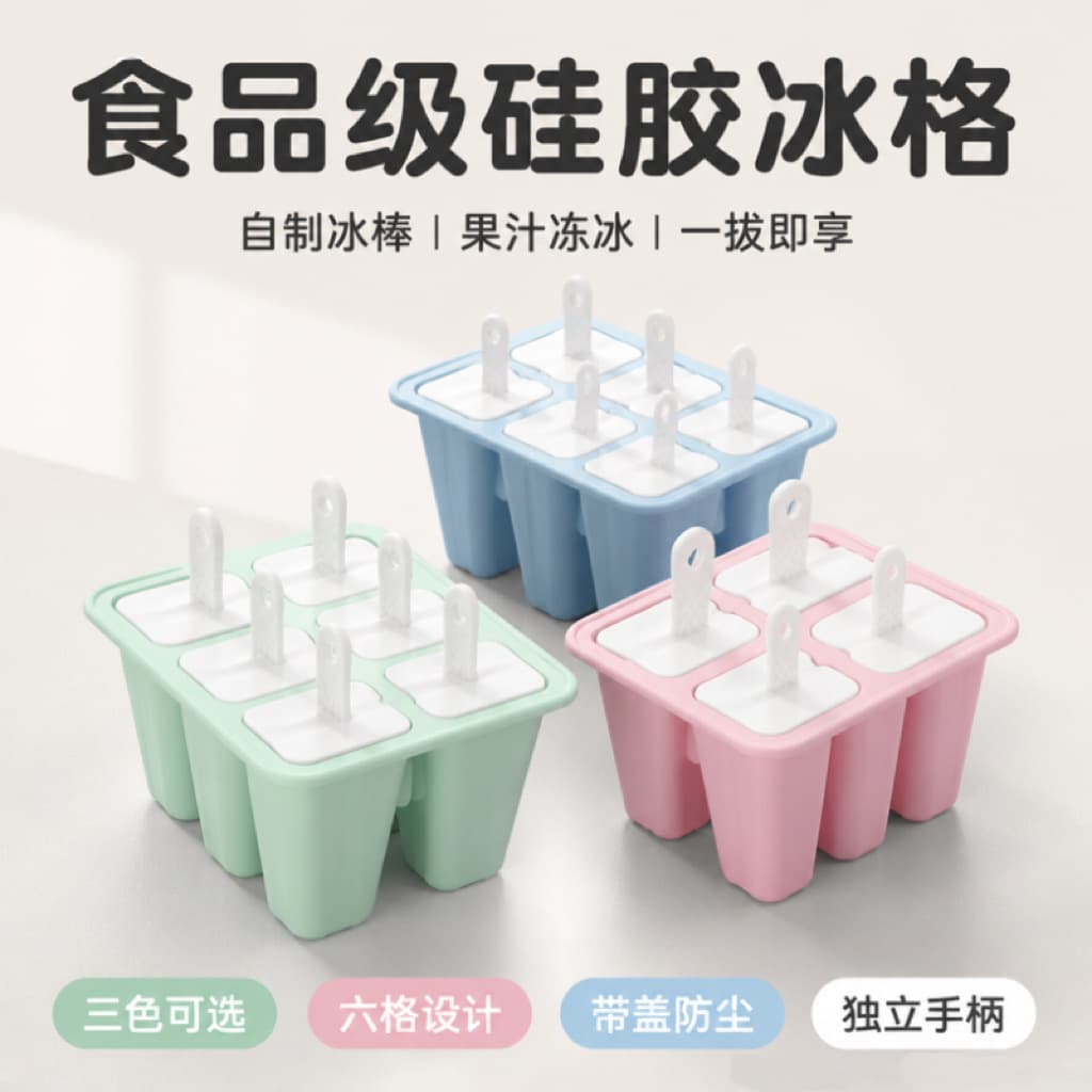 Cross-Border Bestseller Food-Grade Silicone Ice Pop Mold Reusable Home 6-Cavity Popsicle Silicone Mold