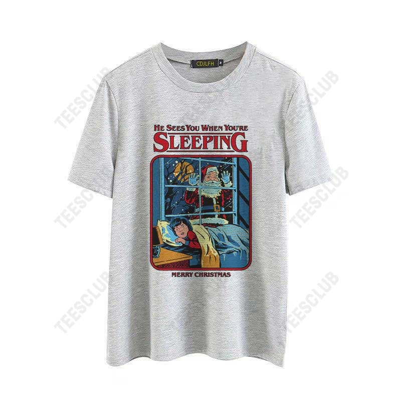Korean Style 90s Vintage T-Shirt Women Fashion Gray Christmas T-Shirt Short Sleeve