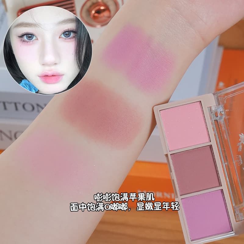 Xiaohongshu Recommended Tri-Color Blush Palette Pure Lust Matte Shimmer Natural Ultra-Natural Must-Have Rouge for Students and Light Makeup