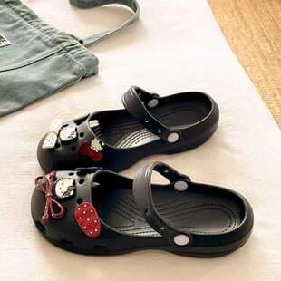 Mary Jane Shoes Ballet Flats Sandals Women's Hole Shoes Outdoor One-Strap Beach Shoes Home Slippers