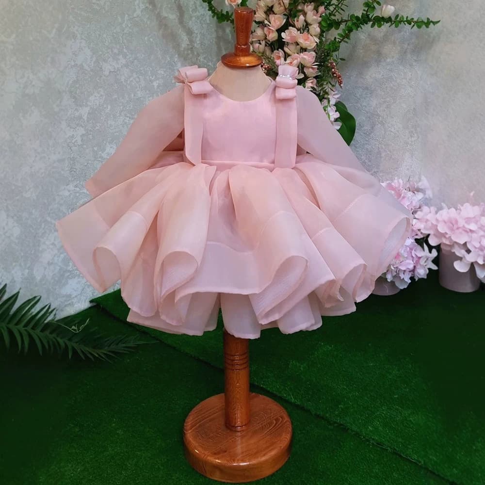 Children's First Birthday Dress Flower Girl Tutu Skirt Long Sleeve Piano Performance Princess Dress for Baby Girl Birthday Party