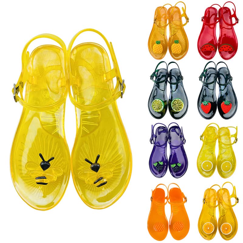 TEMU Dropship Y2 Sandals Round Toe New Style Jelly Sandals Women Anti-slip Soft Sole PVC Beach Sandals Lemon