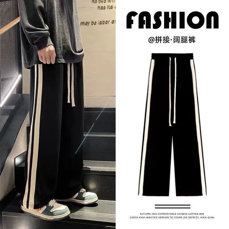 American High Street Sports Casual Trousers for Women, Autumn Ins Basic Straight Sweatpants, Loose Fit Slimming Wide Leg Pants