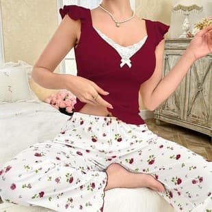 European and American Cross-Border Women's Pajamas Floral Print Long Pants Casual Home Wearable Outside Pajama Set