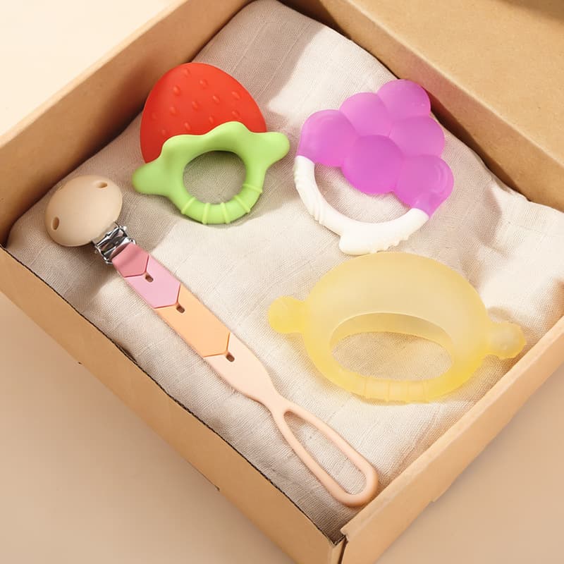 Baby Silicone Teething Sticks in Strawberry, Grape, and Lemon Shapes for Soothing Teething Pain, Boilable