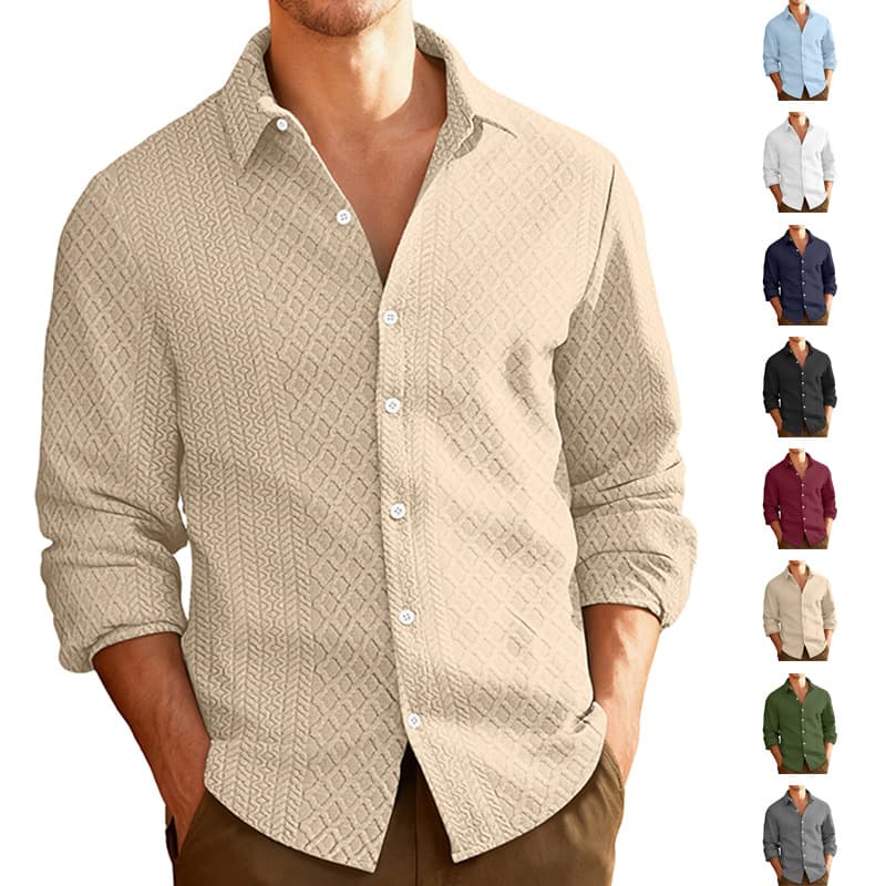 European and American Cross-Border Amazon Knitted Floral Single-Breasted Casual Sports Trendy Jacket Men's Turn-Down Collar Long-Sleeve Shirt Men