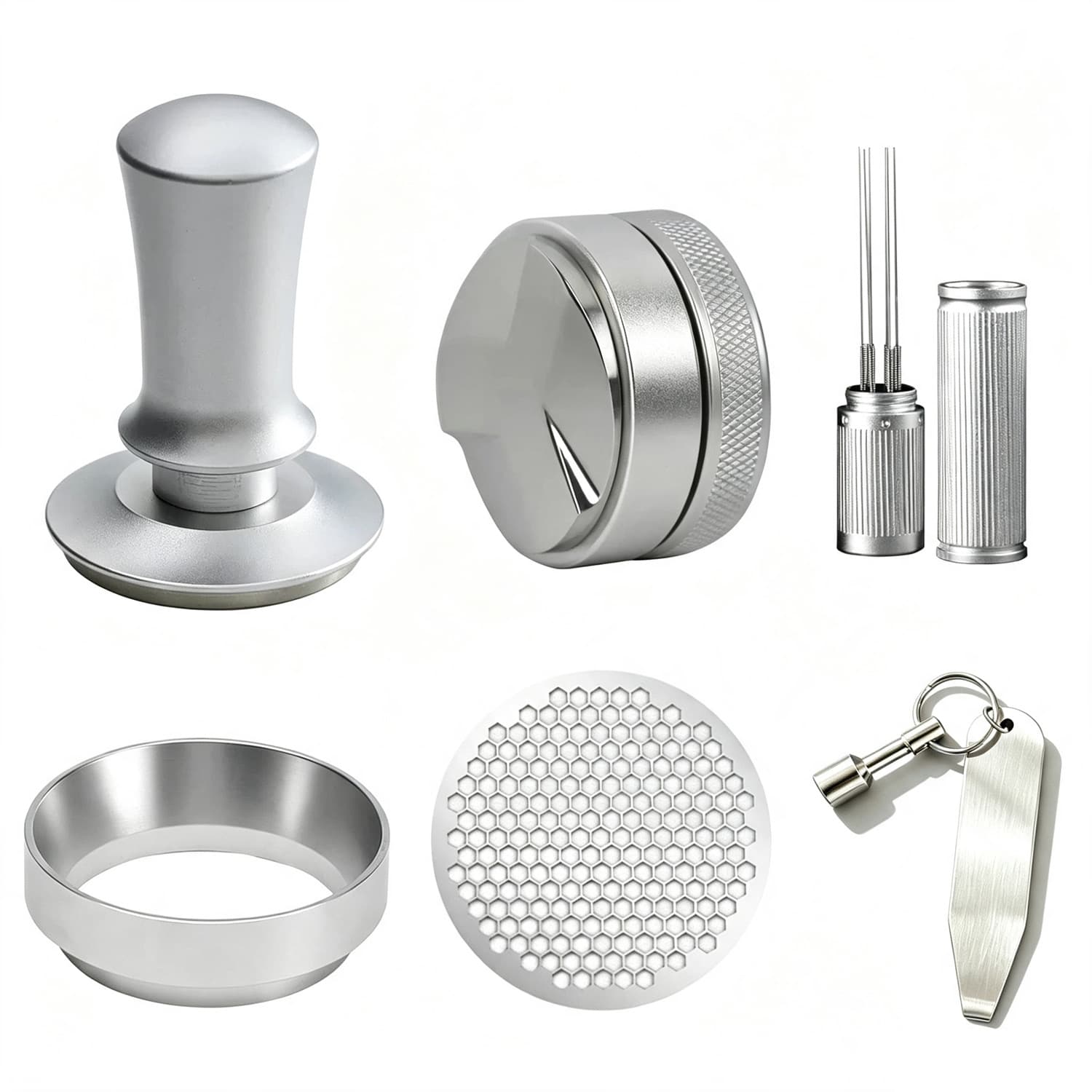 Stainless Steel Constant Force Coffee Tamper Espresso Machine Tamper with Scale Distributor Tool Magnetic Accessory Set