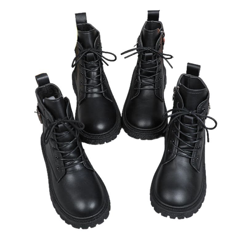 New Girls Martin Boots 2026 Autumn New Arrival British Style Black Fleece-Lined Children Short Boots for Middle and Older Girls