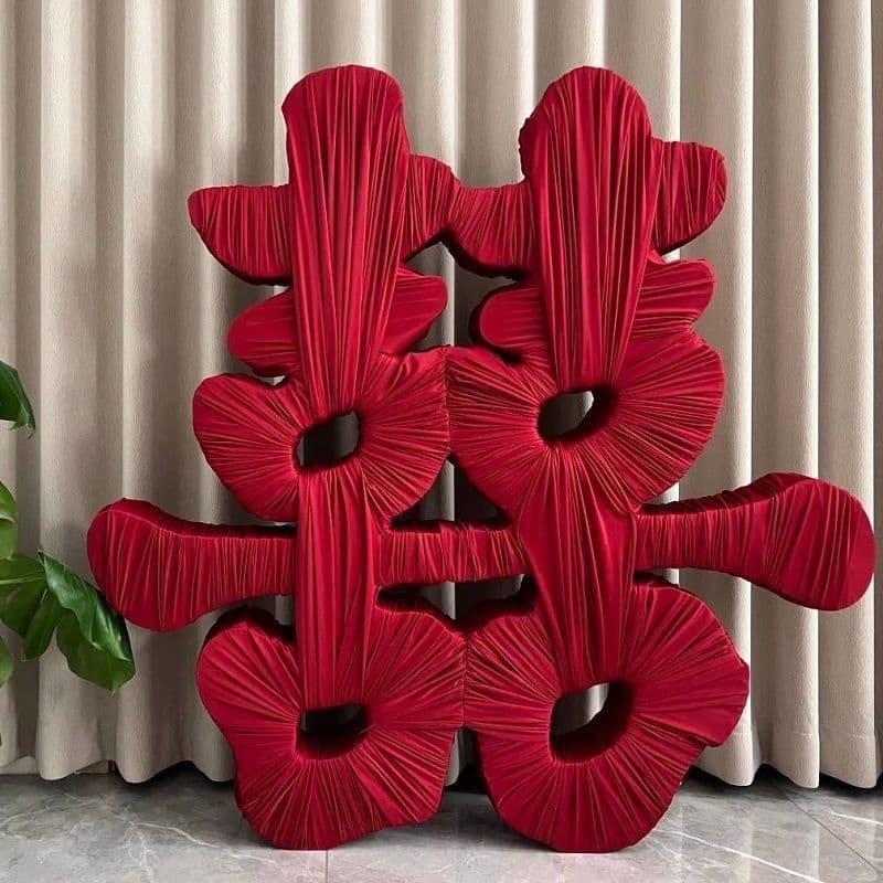 Wedding Double Happiness Wine Red Fabric Stair Handrail Wave Decoration Cloth Milk Silk Satin Tulle Wedding Ceiling Cloth