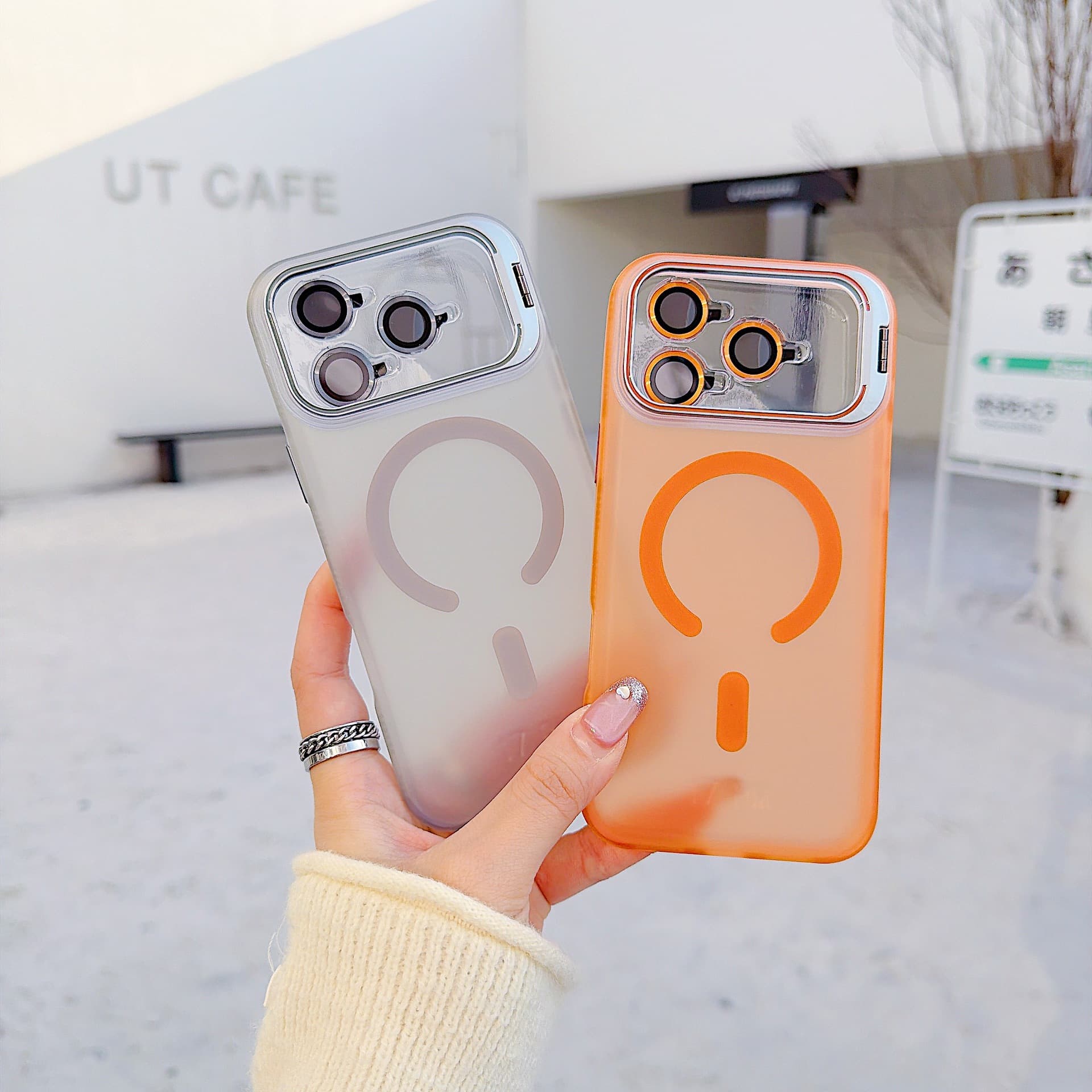 Cross-border Compatible Apple 17 Pro Max Bracket Phone Case, iPhone 16/15 Pro Lens Film, 14 Magnetic Skin-Feel