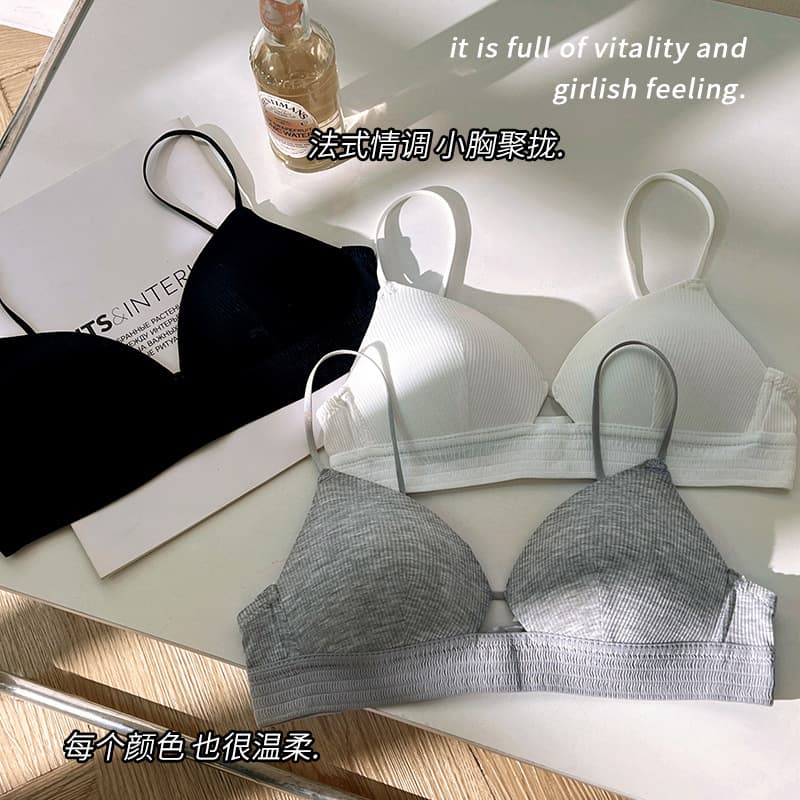Triangle Cup French Style Summer Thin Breathable Bra for Women with Small Breasts, Push-up and No Gap, Sexy and Pure
