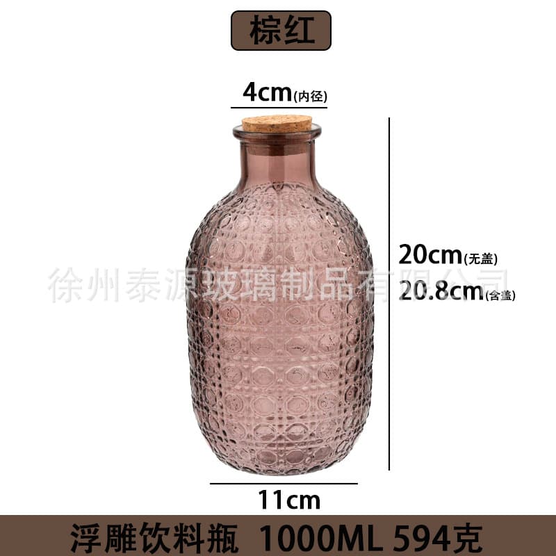 Amazon Large Glass Bottle Creative Embossed American Style Beverage Milk Tea Rice Wine Liquor Dispenser Empty Bottle Wholesale Stock