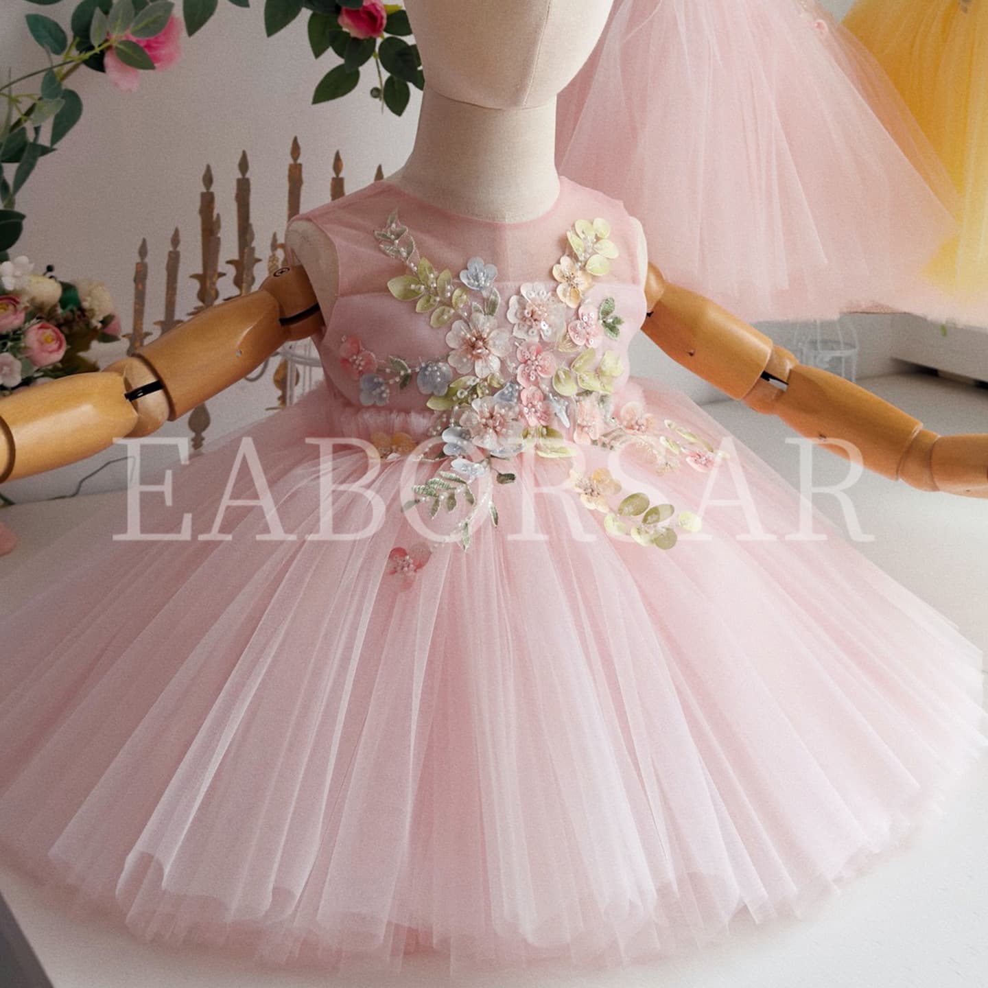 Girls Dress 2026 New Pink Flower Mesh Puff Skirt Princess Dress Sleeveless Amazon European and American Dress