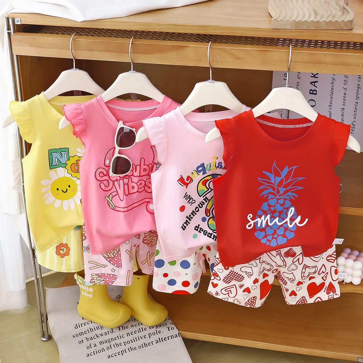 Children's vest suit summer pure cotton new girls shorts clothes baby Korean style boy sleeveless suit children's clothing
