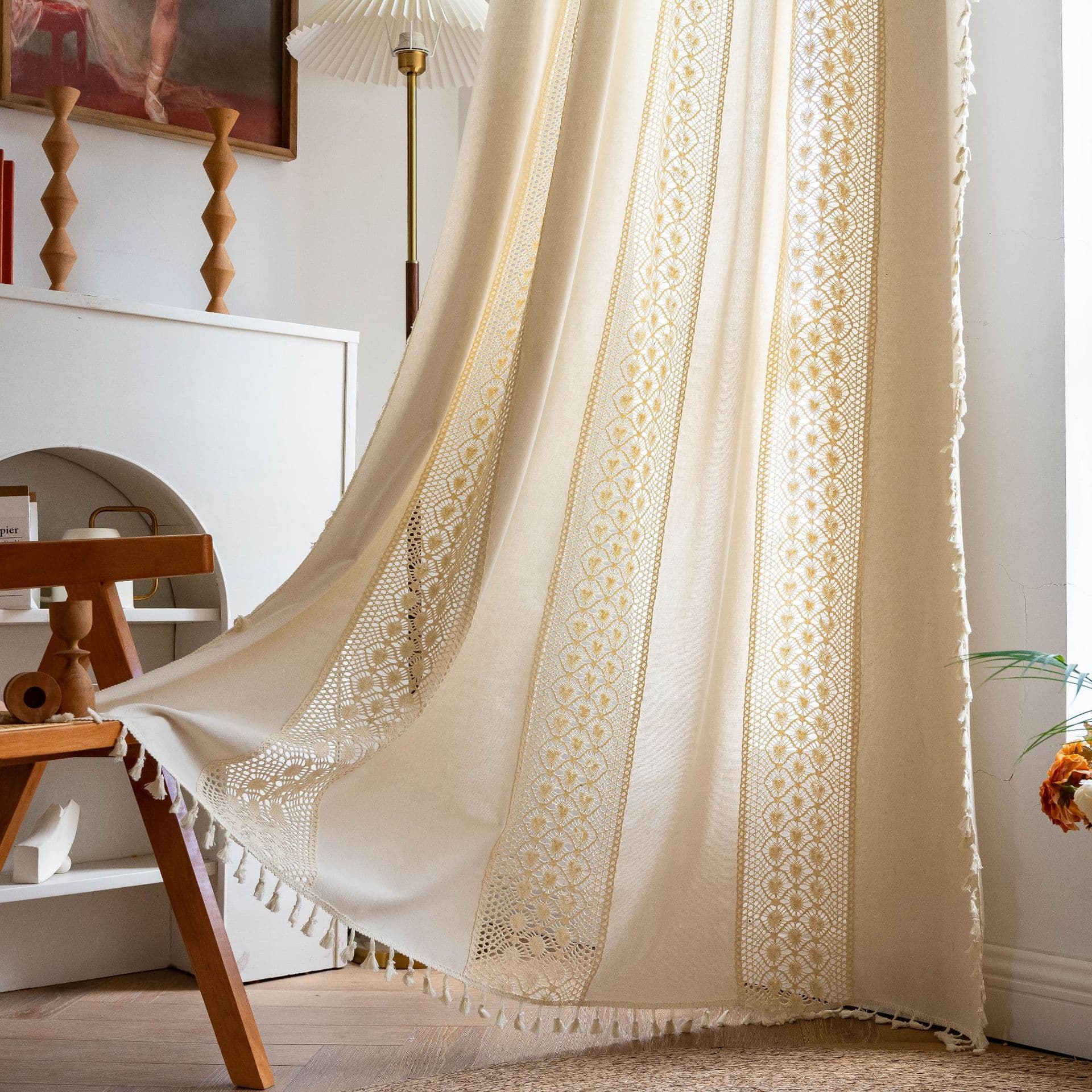 Cross-border North American Curtain, American Dot Crochet Patchwork Door Curtain Drape, Living Room Bedroom Bay Window Finished Artistic