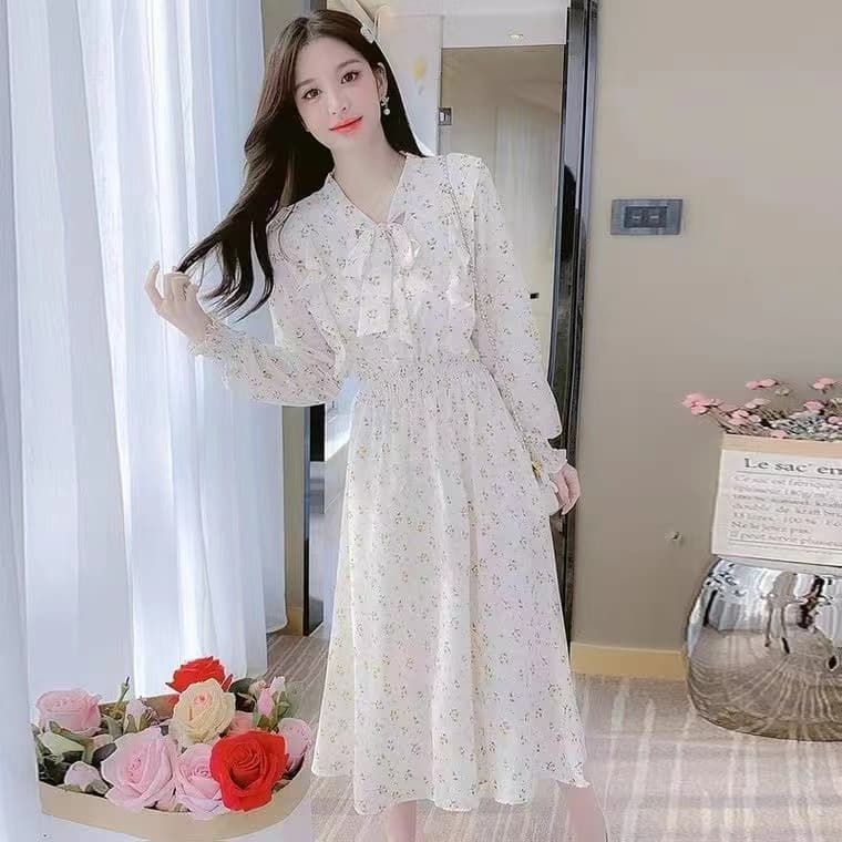 Improved model, please see the real thing before placing an order French ruffle floral dress women's new autumn waist