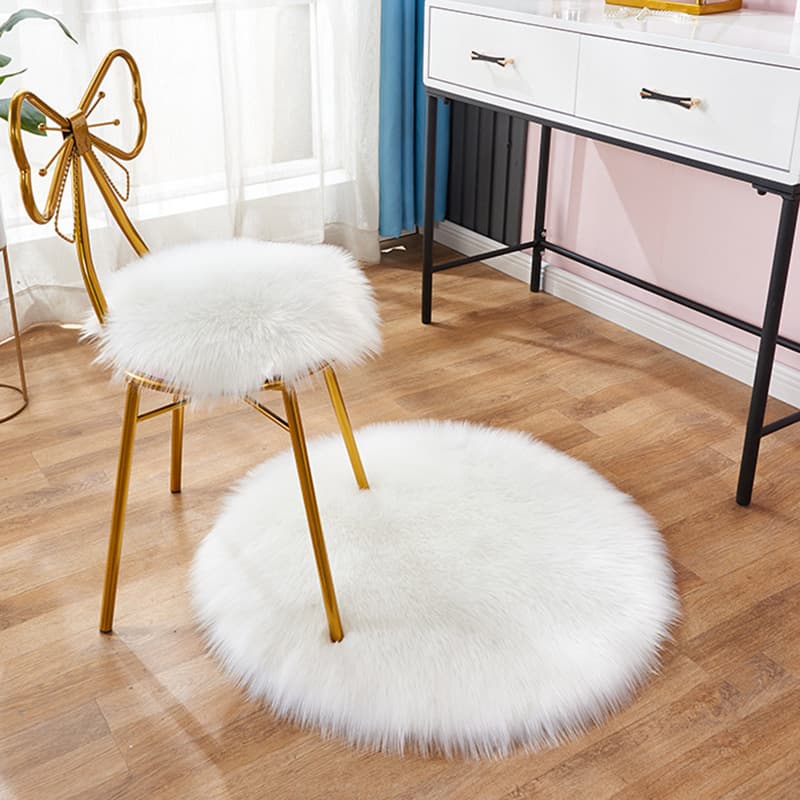 Long Plush Butterfly Chair Pad Round Seat Cushion Computer Chair Mat Modern Simple Style Home Office Decor Non-Slip Floor Mat