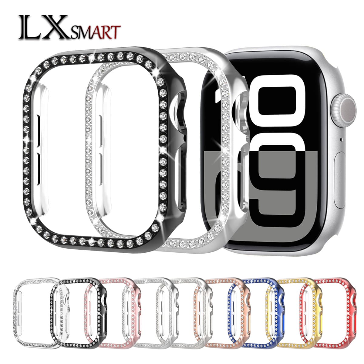 Compatible with Apple S10 single-crystal case, crystal-embedded hollow protective cover with diamond border for 42/46MM.