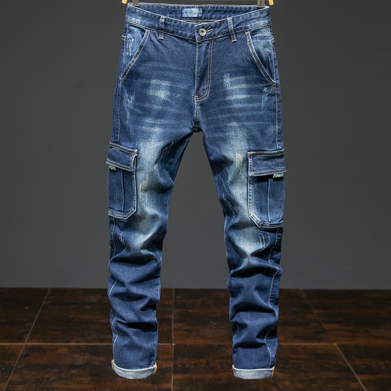 Multi-pocket Cargo Jeans for Men, Military Style, Loose, Durable, Stretch, Plus Size Straight Leg Jeans