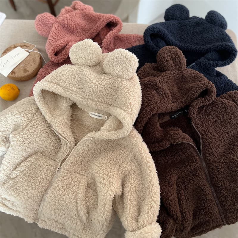 New autumn and winter children's coats for boys and girls, prick-eared wool sweater coats, children's clothing, solid color zipper shirts, trendy and fashionable