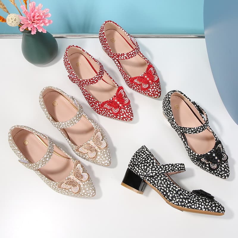 2024 Girls' Fashion High Heel Crystal Shoes, Medium to Large Kids' Performance Single Shoes, Direct Sales