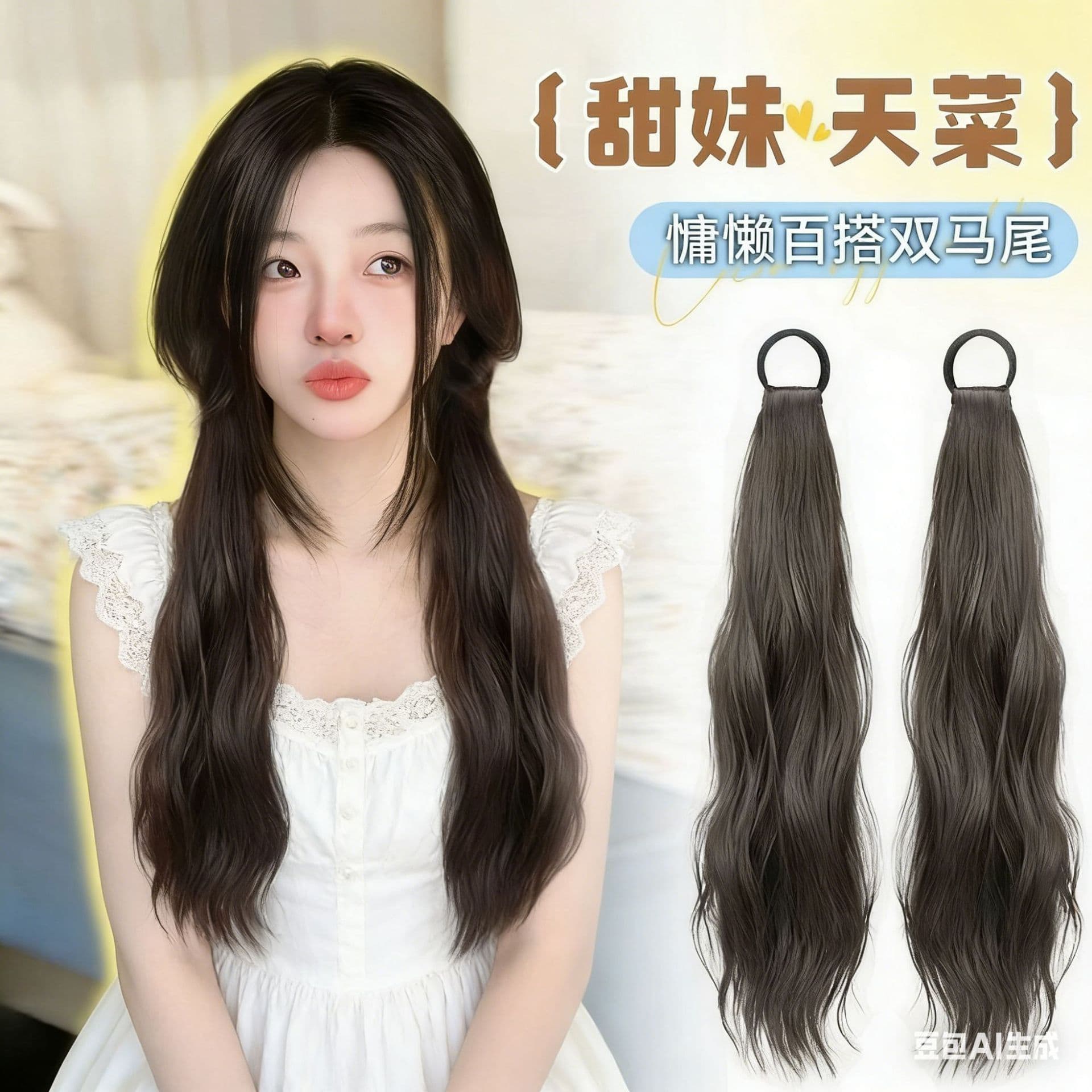 Wig Braid Female Side Ponytail Long Hair Lazy Artificial Hair Strap-On Rubber Band Popular Half Low Tie High Natural Fluffy