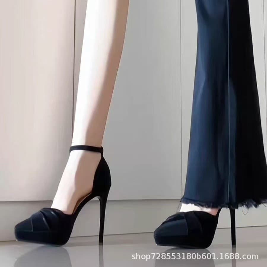 Strap Platform High Heel Sandals, Thin Heel Summer Pointed Toe Bow Hollow Sexy Ultra High Women's Shoes for Dresses