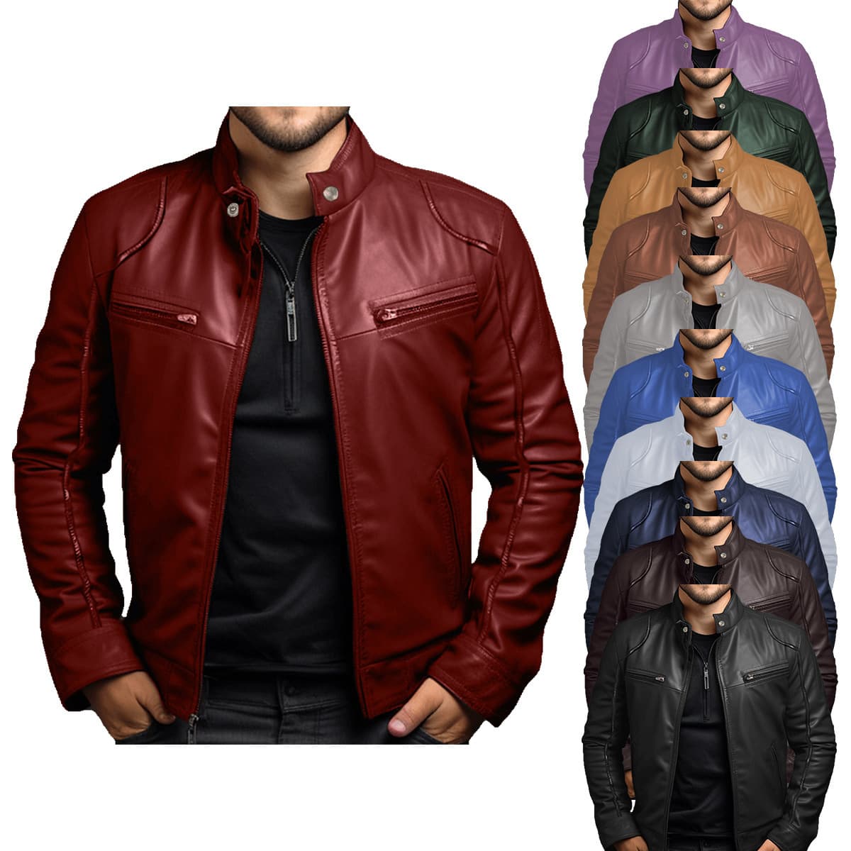 Foreign trade Amazon European and American men's motorcycle leather jackets, men's youth stand-up collar punk leather coats, men's wholesale