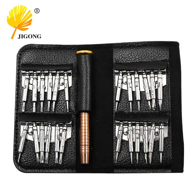 Multi-Purpose Leather Case Manual Screwdriver 25-in-1 Bit Set, Mobile Phone and Laptop Repair Tool Wholesale
