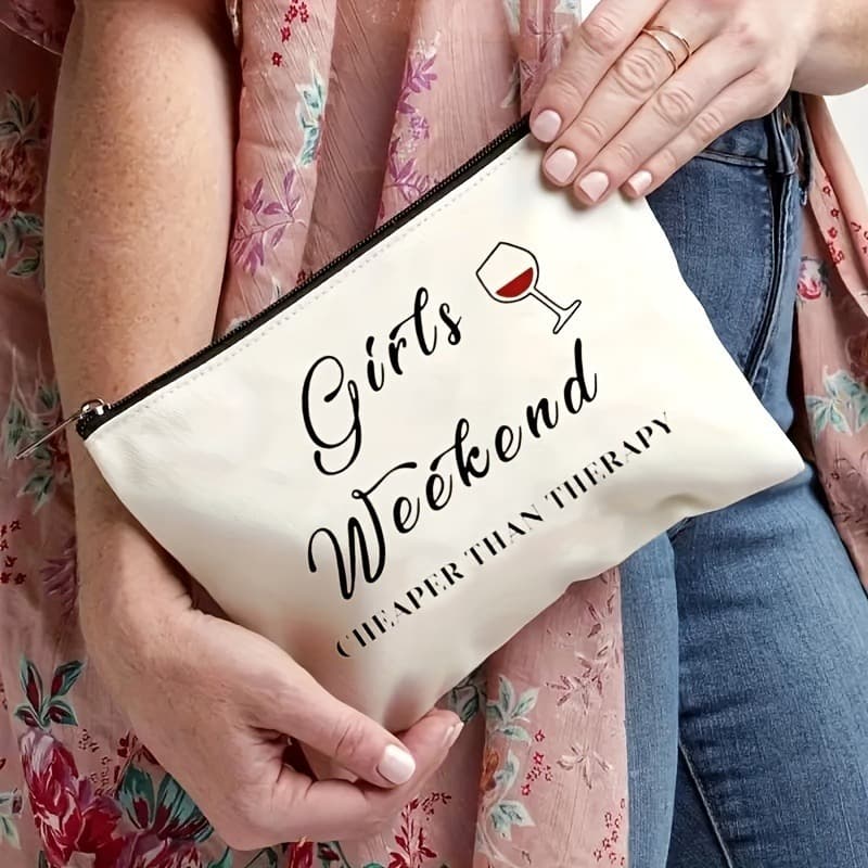 Girls weekend wine pattern cosmetic bag, zipper bag, lightweight cosmetic organizer, travel essentials