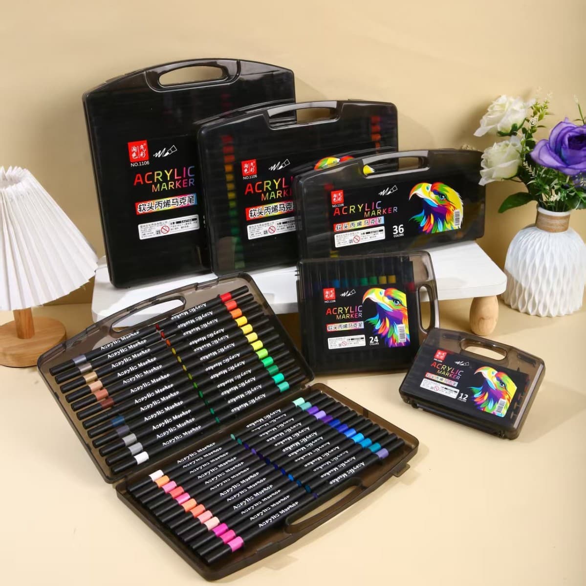 Acrylic Paint Markers, Opaque, Blendable, Student Art Drawing Markers, Highlighters, Waterproof Quick-Dry Set
