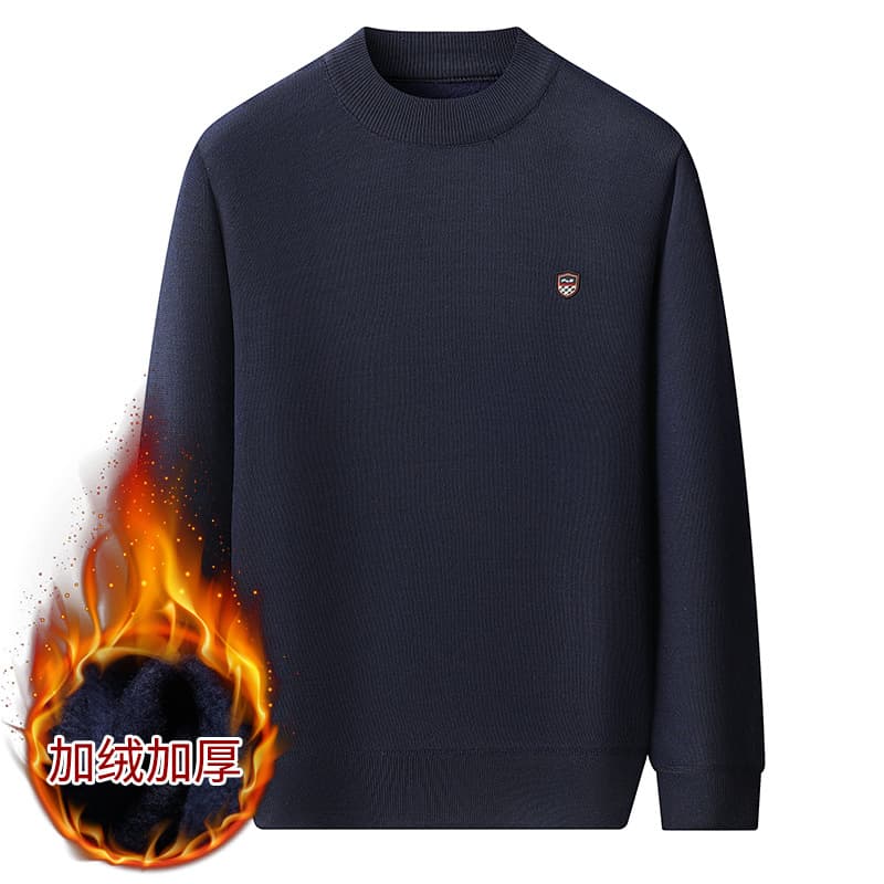 Fleece-Lined Thermal Knit Sweater for Middle-Aged and Elderly Men, Winter Dad Wear, Grandpa Warm Top