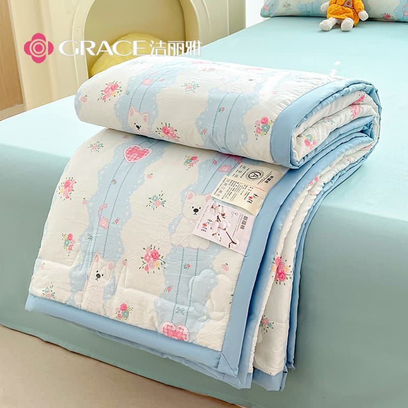 Jierliya 2025 New Model Class A Xinjiang Cotton Summer Cool Quilt with Wide Piping, Washable Cotton Cartoon Print, Available for Group Purchase